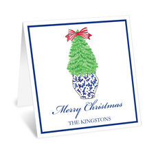 Navy Topiary Holiday Folded Gift Enclosure