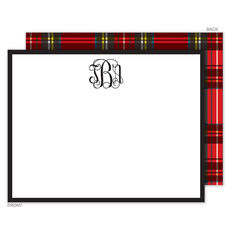 Red Plaid Back Monogram Flat Note Cards