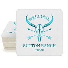 Longhorn Skull with Arrows Square Coasters