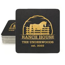 Horse Ranch House Square Coasters