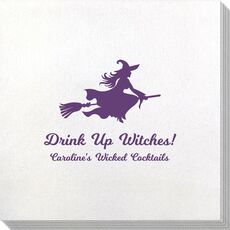 Witch On a Broom Silhouette Bamboo Luxe Napkins