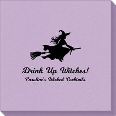 Witch On a Broom Silhouette Linen Like Napkins