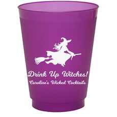 Witch On a Broom Silhouette Colored Shatterproof Cups