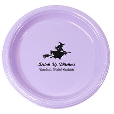 Witch On a Broom Silhouette Plastic Plates