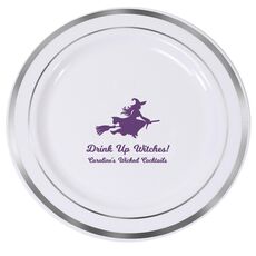 Witch On a Broom Silhouette Premium Banded Plastic Plates