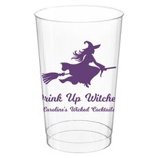 Witch On a Broom Silhouette Clear Plastic Cups