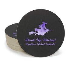 Witch On a Broom Silhouette Round Coasters
