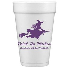 Witch On a Broom Silhouette Styrofoam Cups