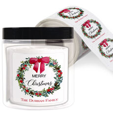 Christmas Wreath and Bow Square Gift Stickers in a Jar