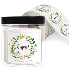 White Bud Wreath Square Gift Stickers in a Jar