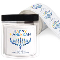 Modern Floral Menorah Square Gift Stickers in a Jar