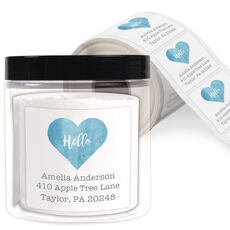 Blue Watercolor Heart Square Large Address Labels in a Jar