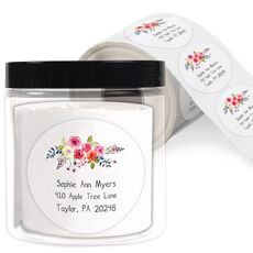 White Floral Bunch Round Address Labels in a Jar