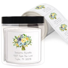 Yellow and Blue Bouquet Square Address Labels in a Jar