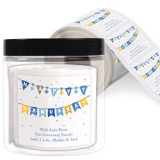 Fun Hanukkah Streamers Square Gift Stickers in a Jar