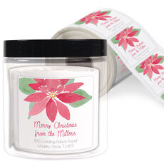 Poinsettia Bloom Square Address Labels in a Jar