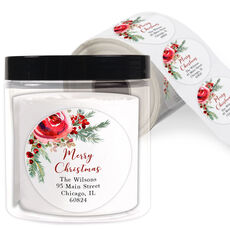 Corner Roses Holiday Round Address Labels in a Jar