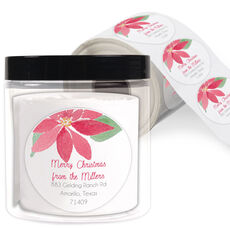 Poinsettia Bloom Round Address Labels in a Jar