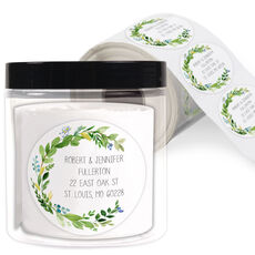 Arched Green Swag Round Address Labels in a Jar