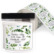 Green Sprigs and Buds Square Address Labels in a Jar