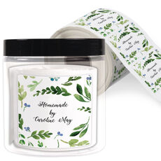 Green Sprigs and Buds Square Gift Stickers in a Jar