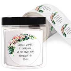 Peony Swag Round Address Labels in a Jar
