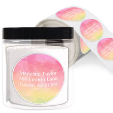 Rainbow Watercolor Round Address Labels in a Jar