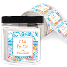 Coral and Hibiscus Square Gift Stickers in a Jar