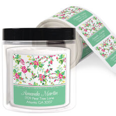 English Rose Square Address Labels in a Jar