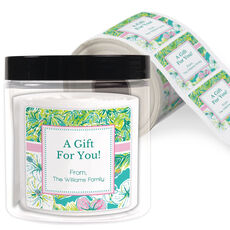 Hidden Birds and Hibiscus Square Gift Stickers in a Jar