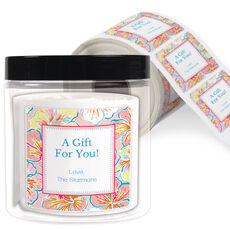 Pink Hibiscus Square Gift Stickers in a Jar