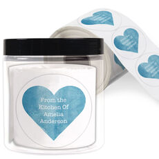 Blue Watercolor Heart From the Kitchen Round Stickers in a Jar