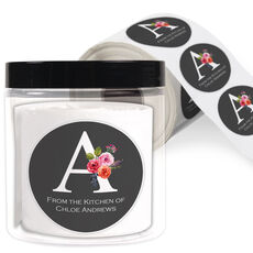 Charcoal Floral Bunch Initial Kitchen Round Stickers in a Jar