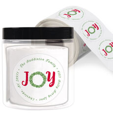 Red Joy Wreath Round Address Labels in a Jar