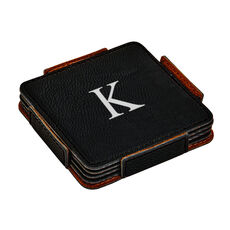 Set of 4 Black Leatherette Square Coasters