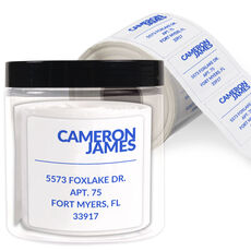 Bold Overlapping Text Square Address Labels in a Jar
