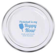 Pickleball Is My Happy Hour Premium Banded Plastic Plates