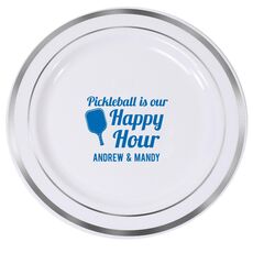 Pickleball Is Our Happy Hour Premium Banded Plastic Plates