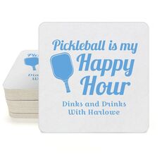 Pickleball Is My Happy Hour Square Coasters
