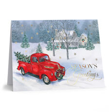 Charming Red Pickup in Winter Holiday Cards