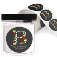 Charcoal Garden Initial Library Round Stickers in a Jar