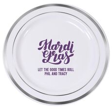 Bold Script Mardi Gras Premium Banded Plastic Plates