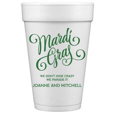 Mardi Gras Script Styrofoam Cups