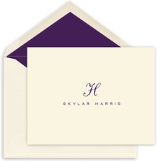 Classic Script Initial Folded Note Cards - Raised Ink