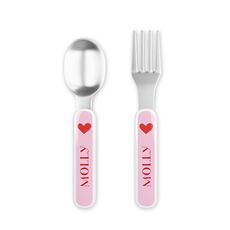 Happy Hearts Toddler Stainless Steel Fork and Spoon Set
