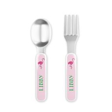 Flamingo Toddler Stainless Steel Fork and Spoon Set