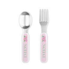 Pink Blooms Toddler Stainless Steel Fork and Spoon Set