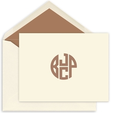 4 Initial Monogram Folded Note Cards - Raised Ink