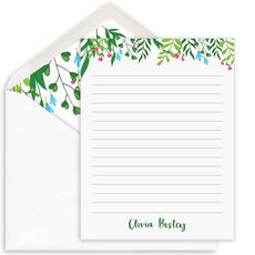 Greenery Flat Note Cards with Optional Lines