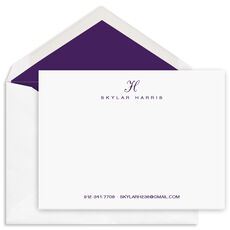 Classic Script Initial Flat Note Cards - Raised Ink